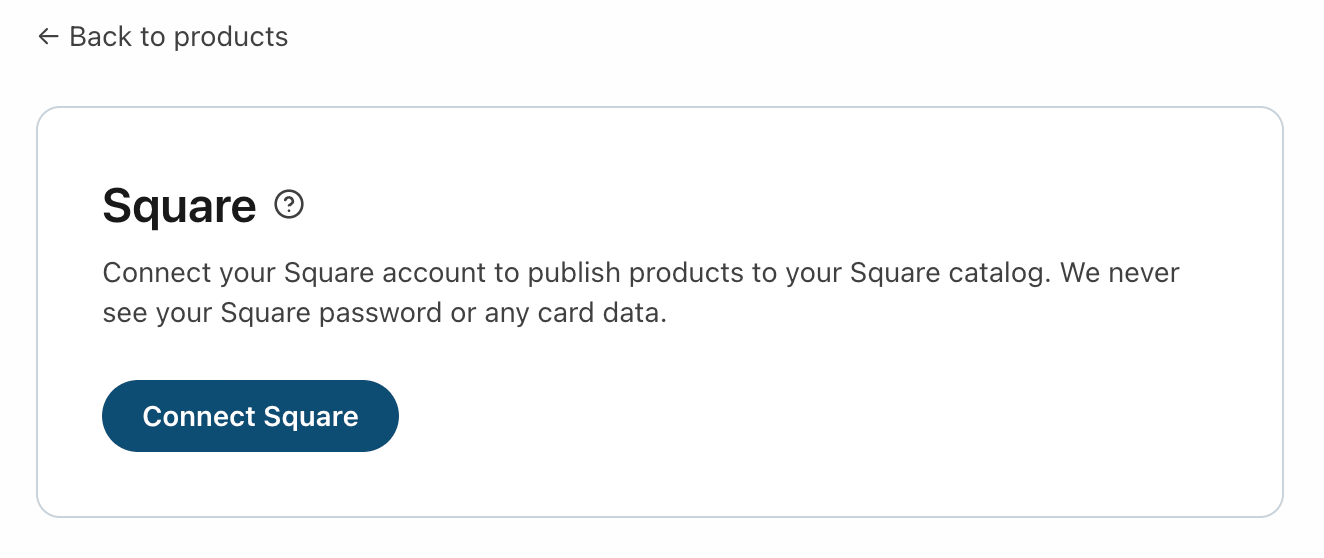 The Square settings page showing the "Connect Square" button