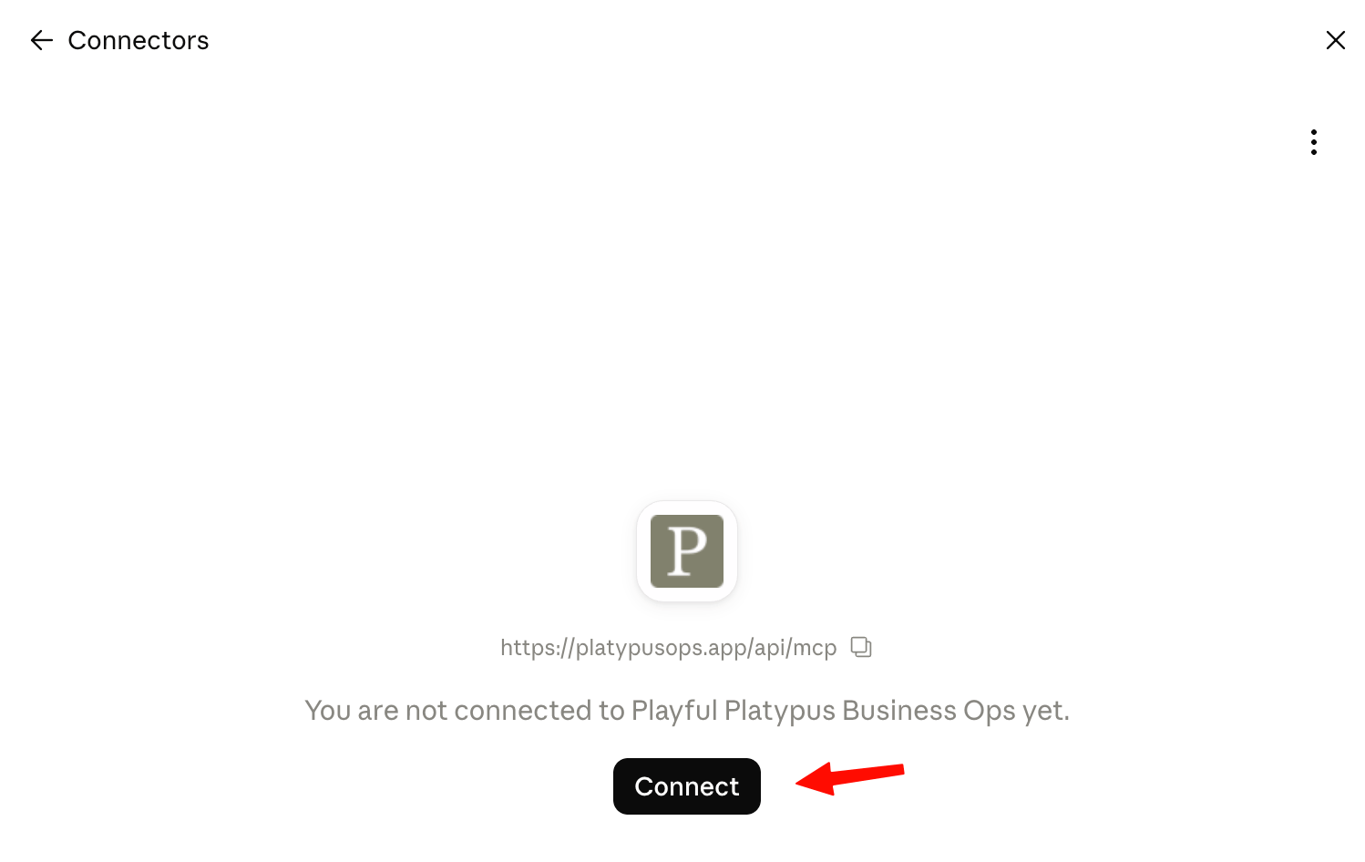 The connector page with the Connect button