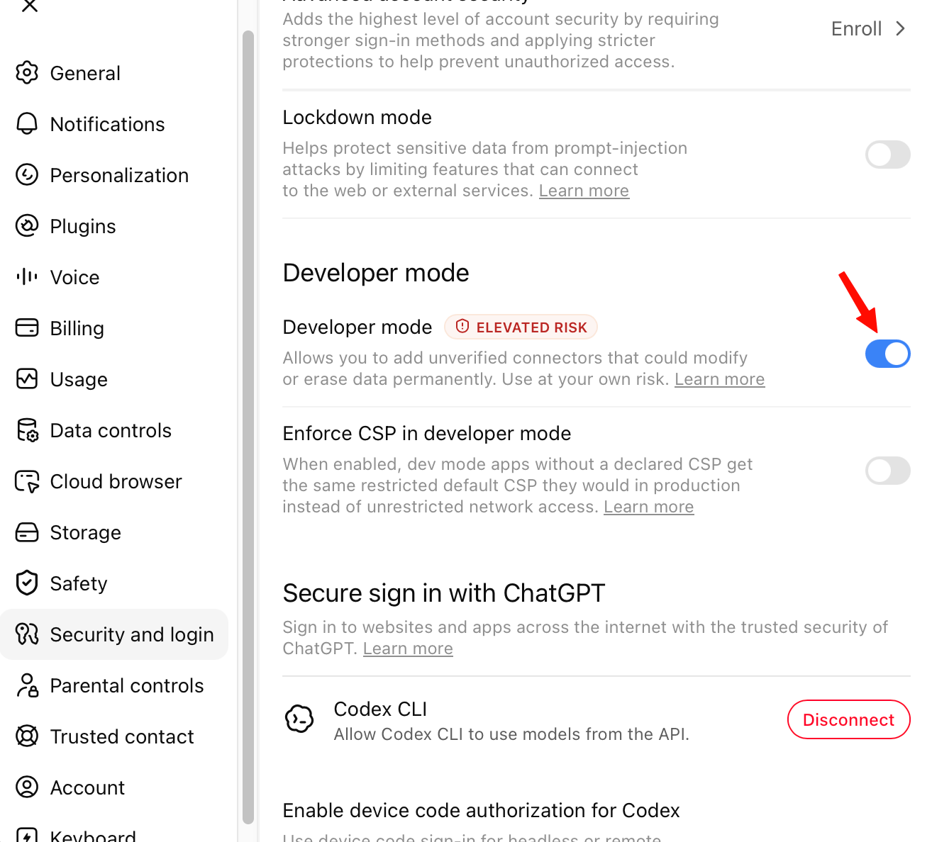 The Developer mode switch turned on