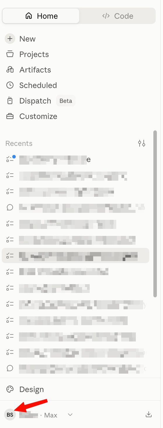 The account button at the bottom of Claude's sidebar