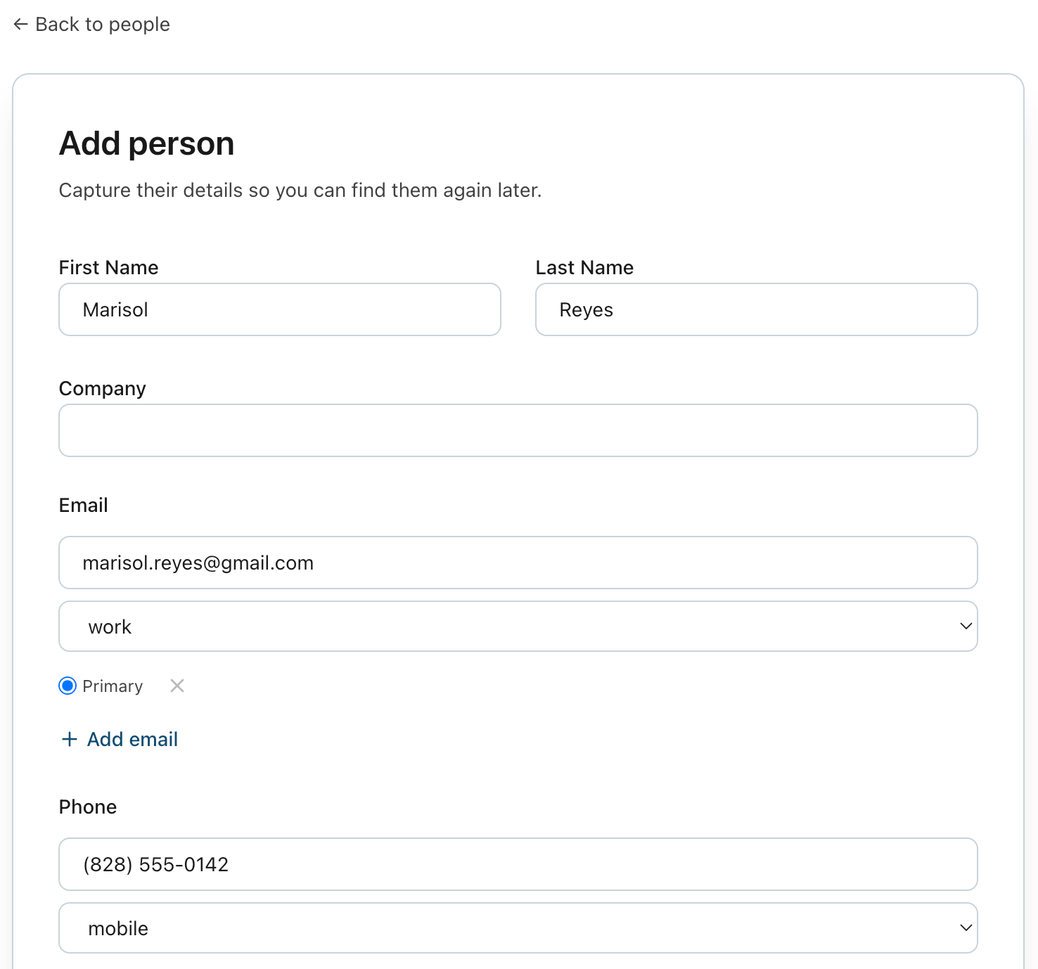Add Person form - partially filled out