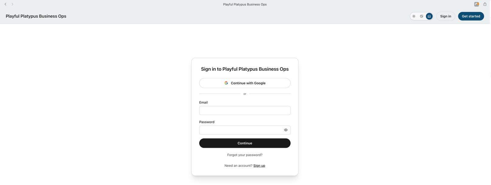 The Business Ops sign-in page